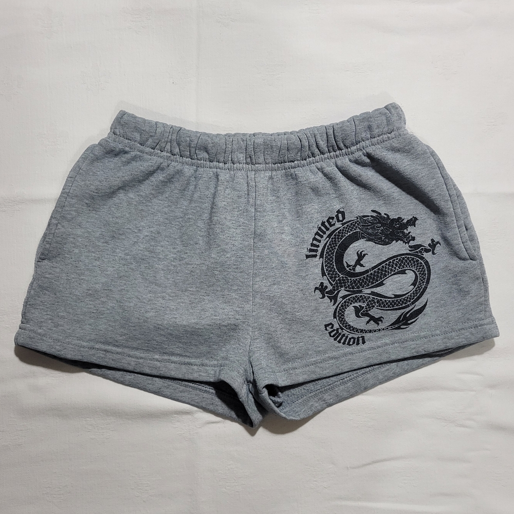 Rue 21 (Women's Small) Gray Drawstring Jogging Shorts with Dragon Print